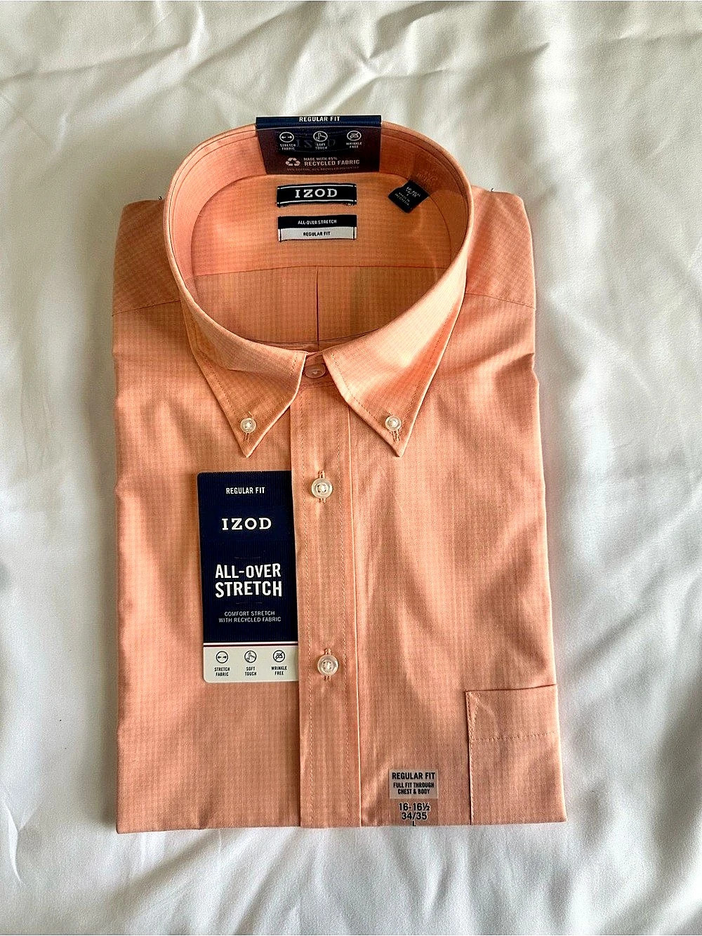 IZOD Regular Fit All-Over Stretch Button-Down Dress Shirt Men's Orange Large